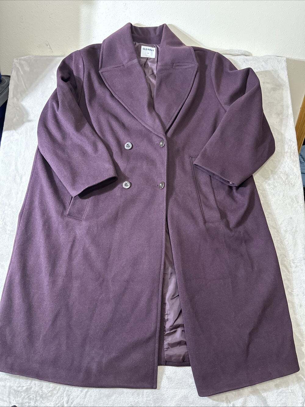 NEW Old Navy Women’s 3X Purple Long Peacoat Double Breasted Coat Plus Size